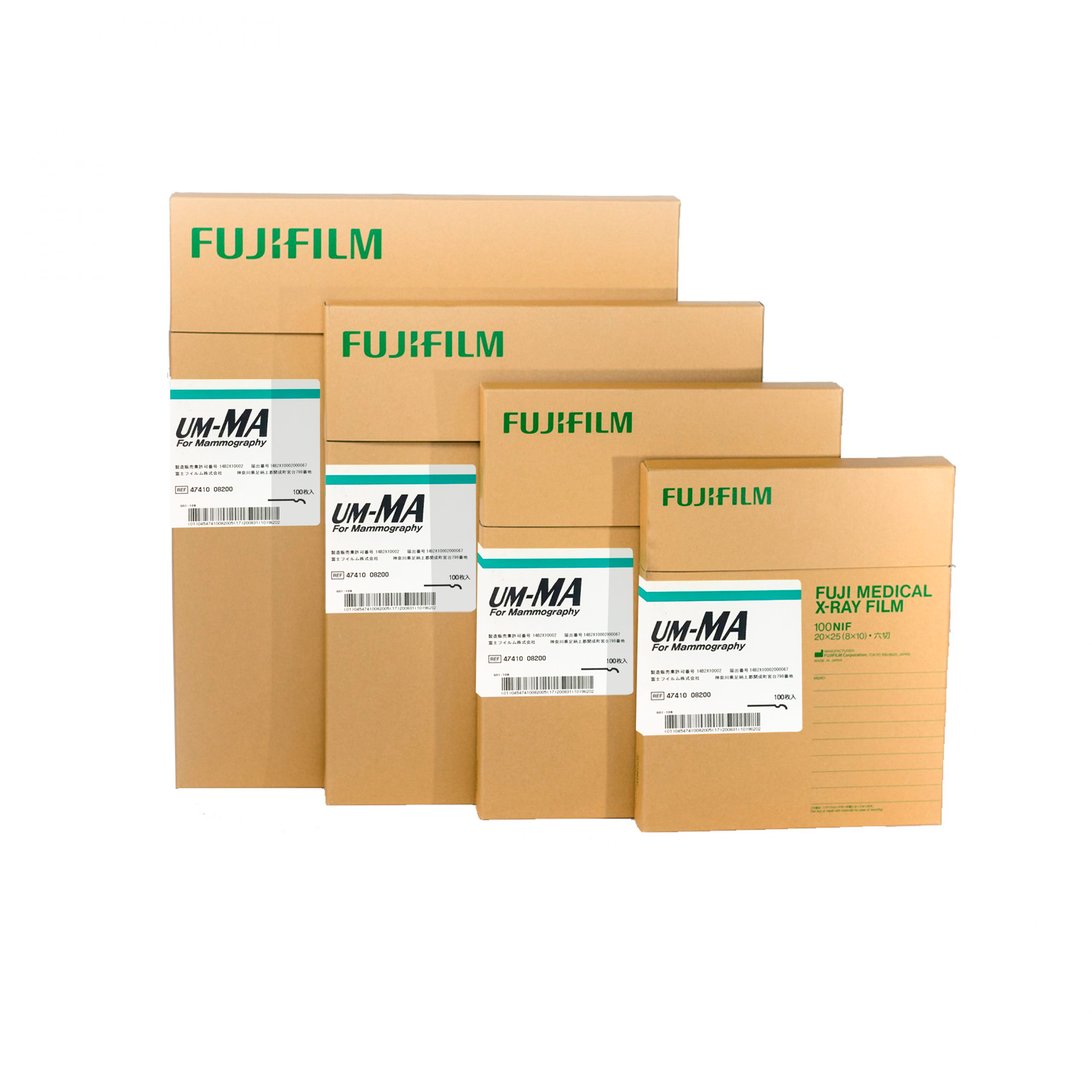 Película de mamografía UM-MA Fujifilm de base azul y emulsión de alta velocidad y resolución. Ofrece imágenes de alta calidad y consistencia. 